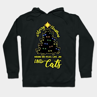 Cat Christmas Tree Party Santa Meow Funny Graphic Holiday Hoodie